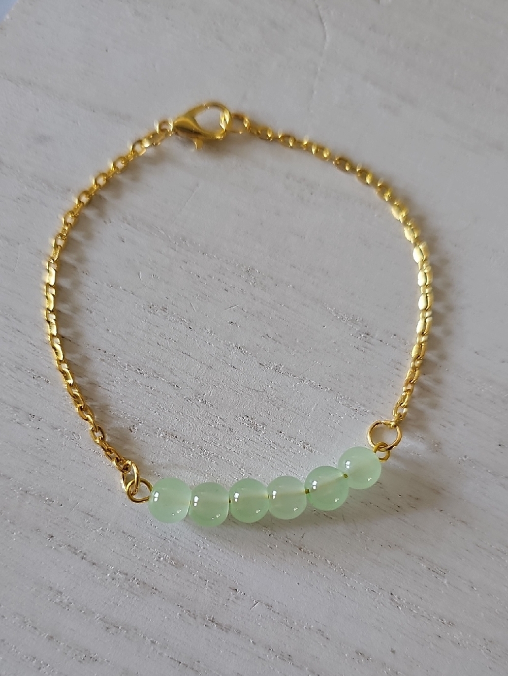 Gold Chain Bracelet with Light Green Beads